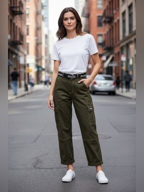 NWT Dickies Olive Green Cargo Pants  Relaxed Fit Utility Pants 27R Belted